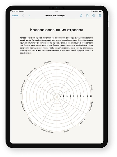 Страница материала «Набор инструментов для управления стрессом и самоуспокоения» на экране планшета